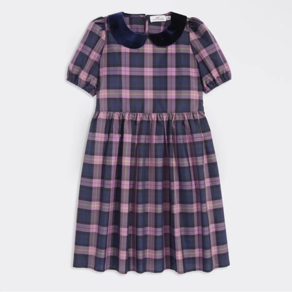 Vineyard Vines Girls' Collared Taffeta Holiday Dress Size M